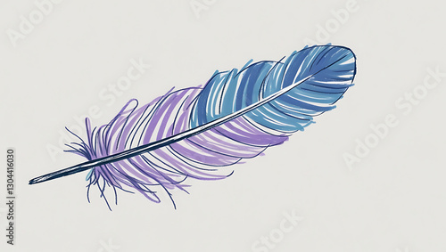 Detailed Feather Sketch with Vibrant Hues