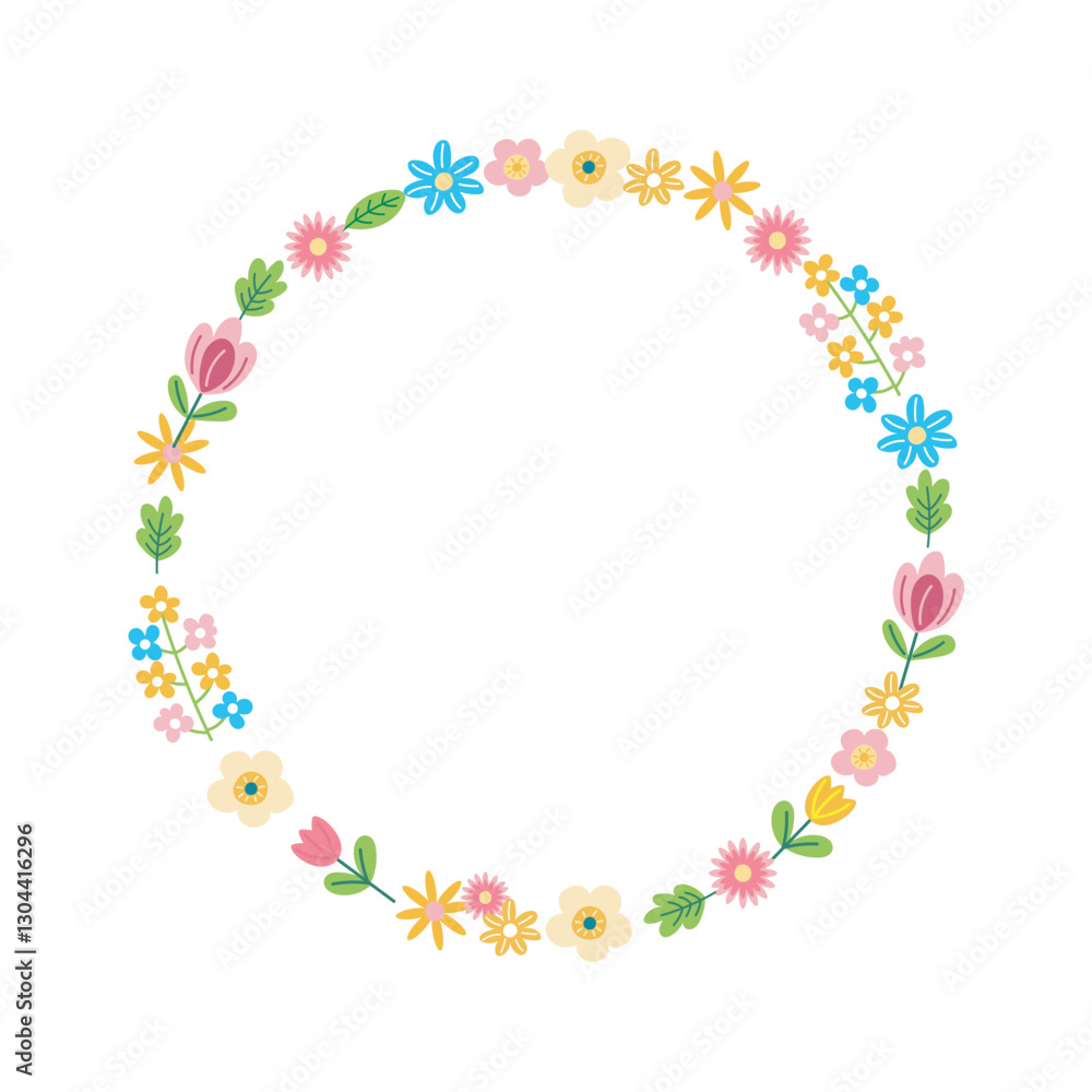 Elegant floral wreath with pink and yellow flowers, romantic nature frame for wedding or invitation, vector illustration Elegant floral wreath with pink and yellow flowers, romantic nature frame for wedding or invitation, vector illustration