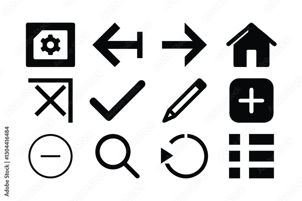 Collection of Black and White UI Icons for Software or Apps Collection of Black and White UI Icons for Software or Apps