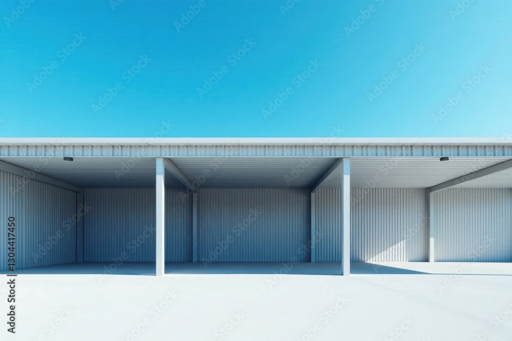 Obraz premium Modern Architectural Design of a Covered Parking Structure Under a Clear Blue Sky