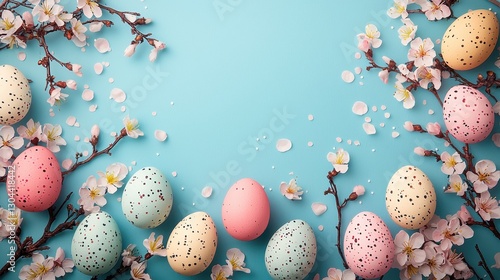 Easter celebration eggs springtime setting decorative arrangement floral background vibrant colors