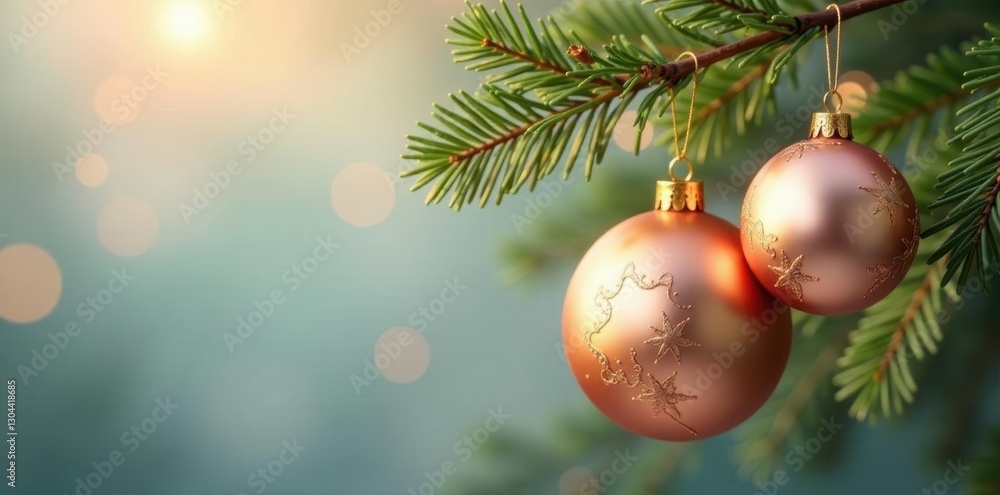 Elegant peach & gold ornaments on a tree branch, peachy, image Elegant peach & gold ornaments on a tree branch, peachy, image