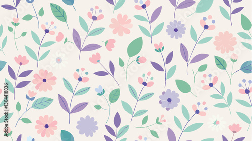 Wallpaper Mural Floral vector illustration featuring a colorful arrangement of flowers and leaves on a soft background Torontodigital.ca