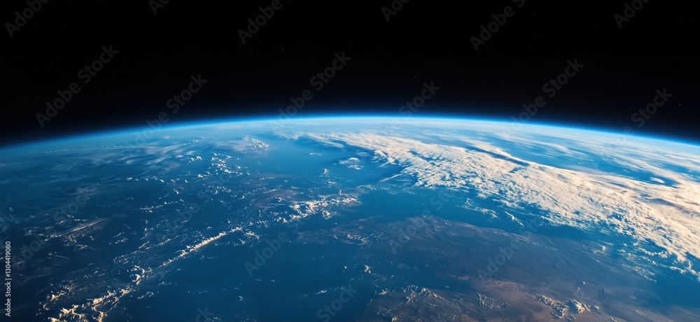 Fototapeta premium View from Space: Earth's Surface with Dark Black Sky, Showcasing Global Features and the Beauty of Our Planet in All Its Glory