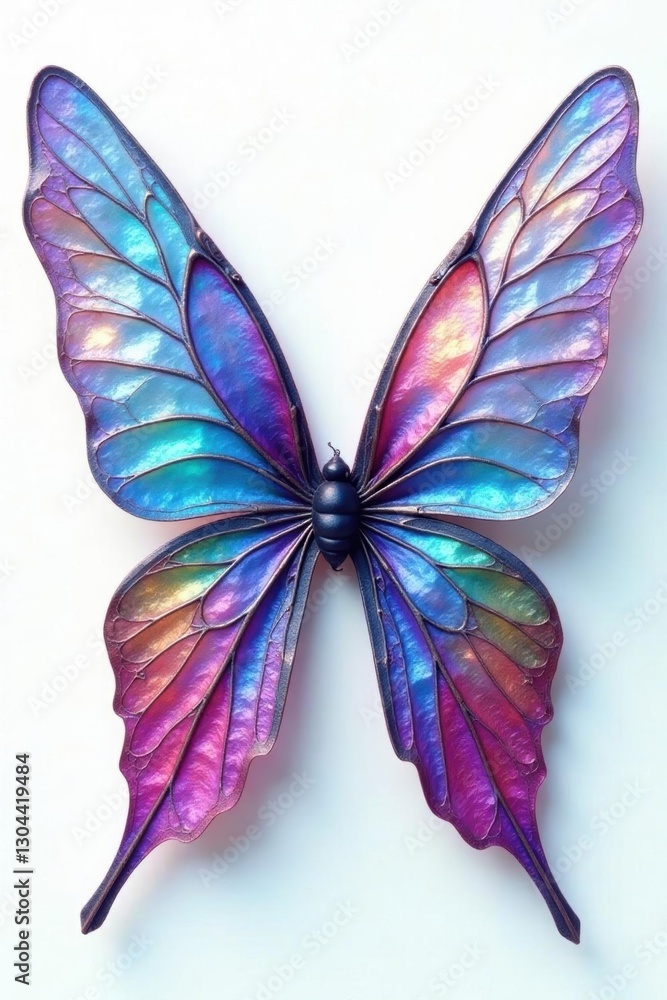 Pair of iridescent wings, jewel-toned hues, pure white backdrop, art, iridescent Pair of iridescent wings, jewel-toned hues, pure white backdrop, art, iridescent