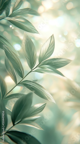 close-up image of light green leaves blowing in the wind