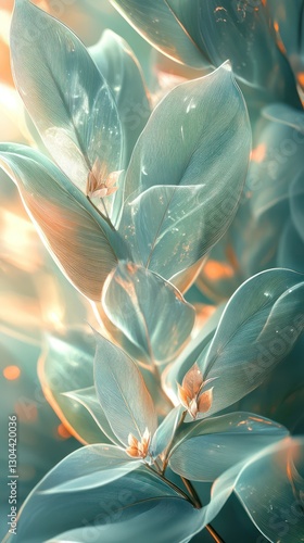 close-up image of light green leaves blowing in the wind