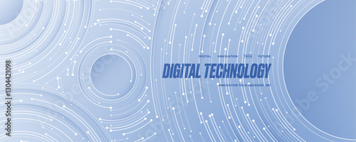 Abstract elegant white technology background with circle circuit wires on a futuristic motherboard. Contemporary banner for web presentation. Digital vector illustration on light tech bg. AI concept.