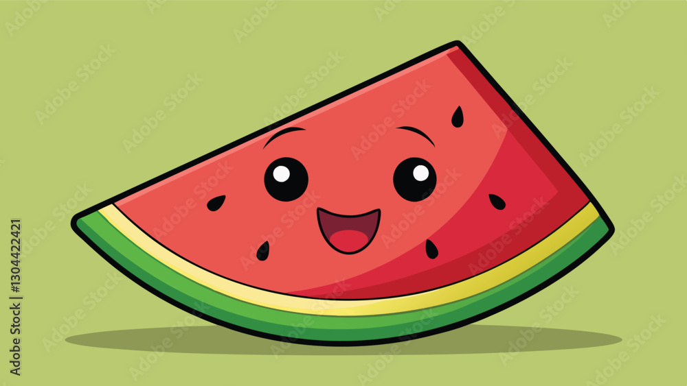 Smiling watermelon slice character with vibrant colors on a green background Smiling watermelon slice character with vibrant colors on a green background