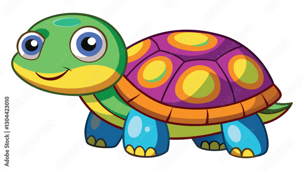Fototapeta premium Colorful cartoon turtle character with a friendly expression and vibrant shell design enjoying a bright day