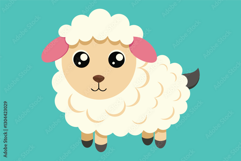 Cute cartoon sheep illustration with fluffy white wool and a cheerful expression on a vibrant turquoise background Cute cartoon sheep illustration with fluffy white wool and a cheerful expression on a vibrant turquoise background