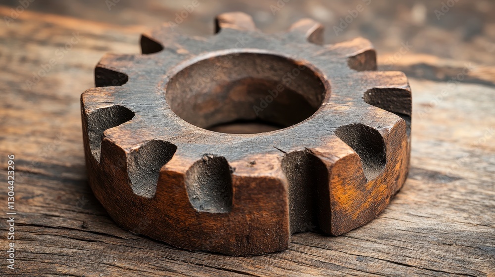 A round, castellated milling cutter, its teeth gleaming in the light, rests on a rustic wooden backdrop, inviting the viewer to imagine its intricate work in a spacious composition. A round, castellated milling cutter, its teeth gleaming in the light, rests on a rustic wooden backdrop, inviting the viewer to imagine its intricate work in a spacious composition.
