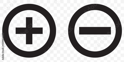 Plus and minus signs vector icons set on Transparent Background. Eps 10.