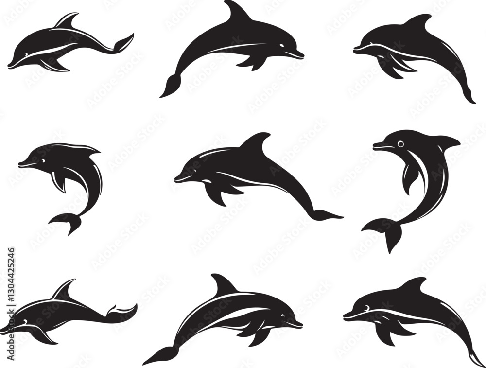 Fototapeta premium Dolphin Silhouette Vector Clipart Pack