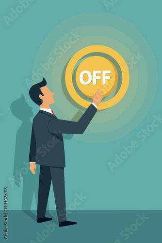 Businessman Switching Off Button to Represent Business Closure, Financial Crisis, and Risk in New Ventures