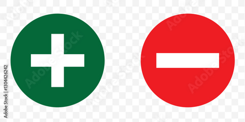 Plus and minus signs vector icons set on Transparent Background. Eps 10.