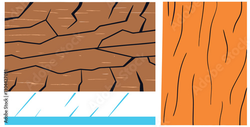 Abstract Illustration of Orange Wood and Cracked Earth Textures.