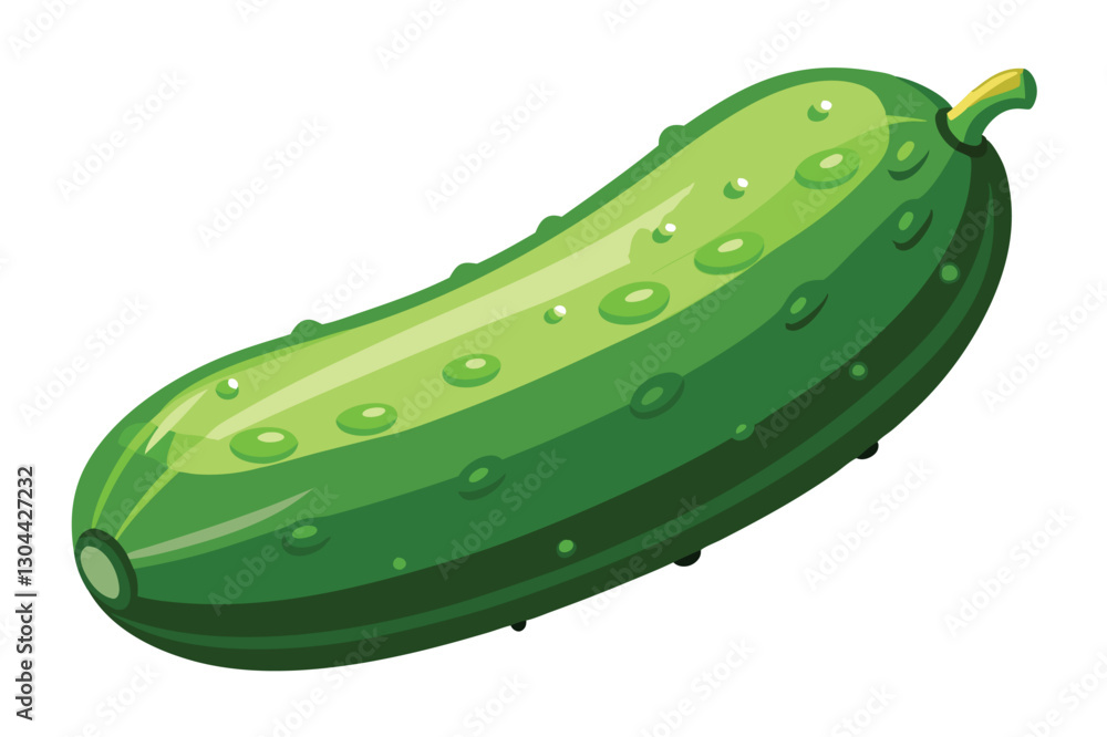 Realistic vector illustration of a fresh green cucumber resting on a white background with a soft shadow highlighting its shape and texture Realistic vector illustration of a fresh green cucumber resting on a white background with a soft shadow highlighting its shape and texture