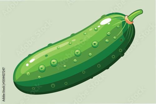 Realistic vector illustration of a fresh green cucumber resting on a white background with a soft shadow highlighting its shape and texture