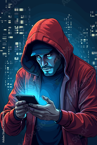 Hacker Stealing Personal Data and Passwords from Mobile Device