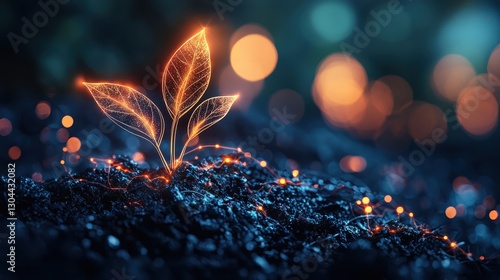 Wallpaper Mural Emerging seedling growth natural setting digital art nighttime close-up nature's resilience Torontodigital.ca