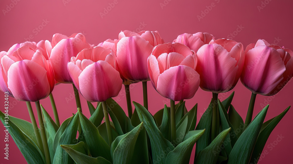 Beautiful composition spring flowers. Bouquet of pink tulips flowers on pastel pink background Beautiful composition spring flowers. Bouquet of pink tulips flowers on pastel pink background