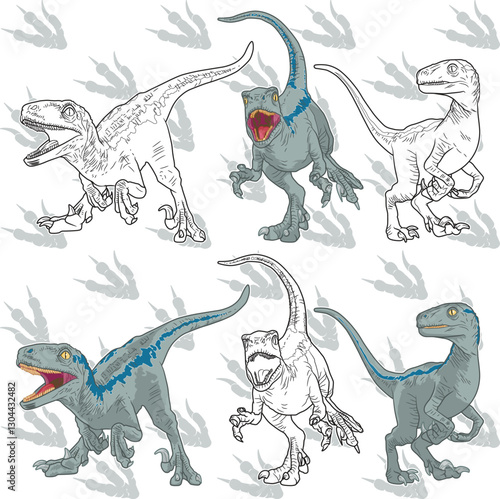 Velociraptor Baby three character, Late Cretaceous, Dinosaur, Art, illustration, Animalia