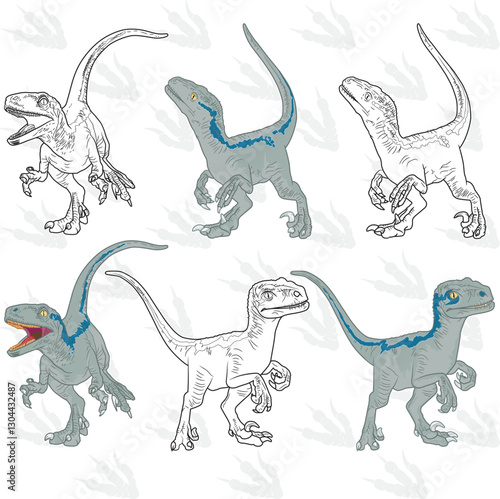 Velociraptor Baby three character, Late Cretaceous, Dinosaur, Art, illustration, Animalia
