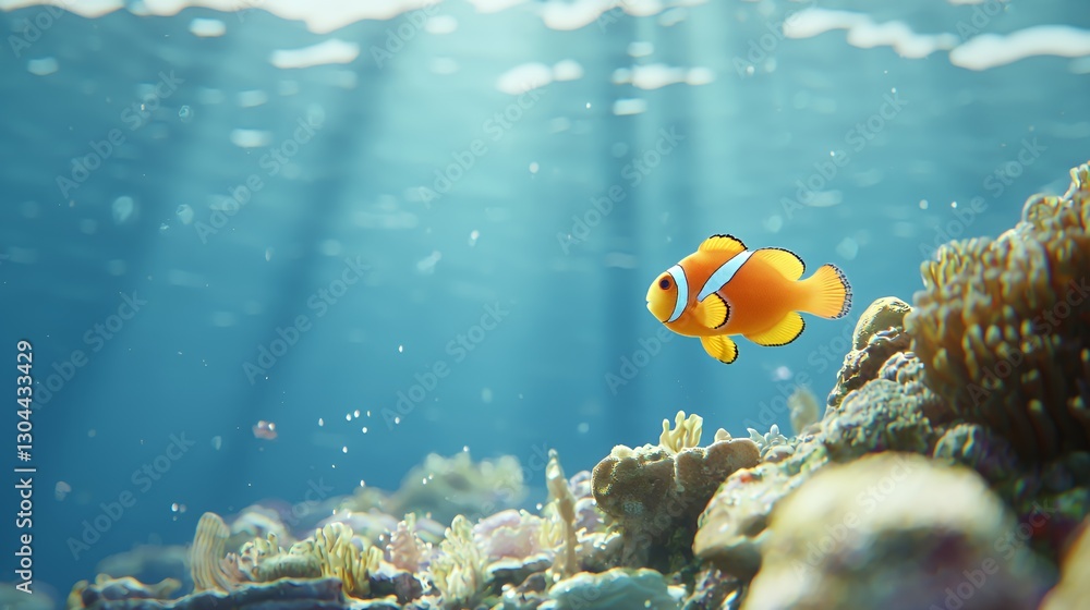 Fototapeta premium Orange Clownfish Swimming in a Vibrant Coral Reef