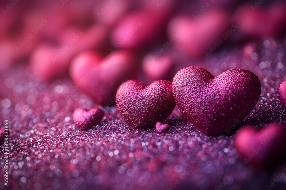 Fototapeta premium Romantic Valentine's Day Heart Decorations with Glitter Detail for Love-Themed Designs