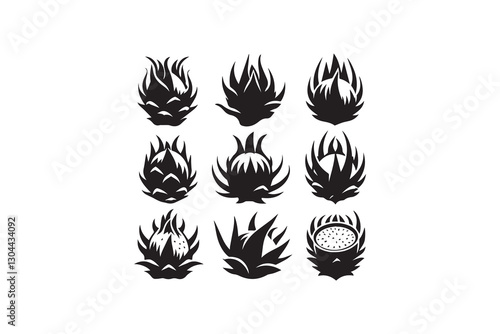 dragon fruits icon black color vector silhouette illustration isolated in white background