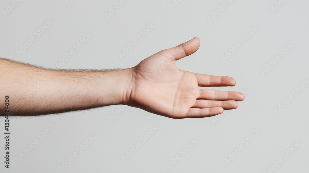 Outstretched Hand: A close-up studio shot of a person's arm, with a hand extended, palm up, suggesting an invitation, offering, or greeting. Outstretched Hand: A close-up studio shot of a person's arm, with a hand extended, palm up, suggesting an invitation, offering, or greeting.