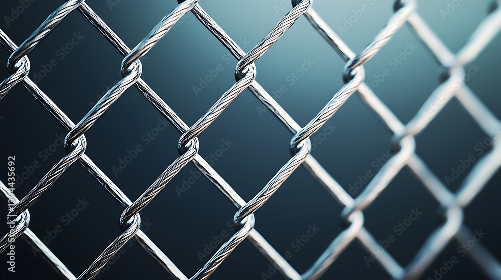 Fototapeta premium A close-up view of a metallic chain-link fence, showcasing the intricate patterns and shiny surface against a blurred background.