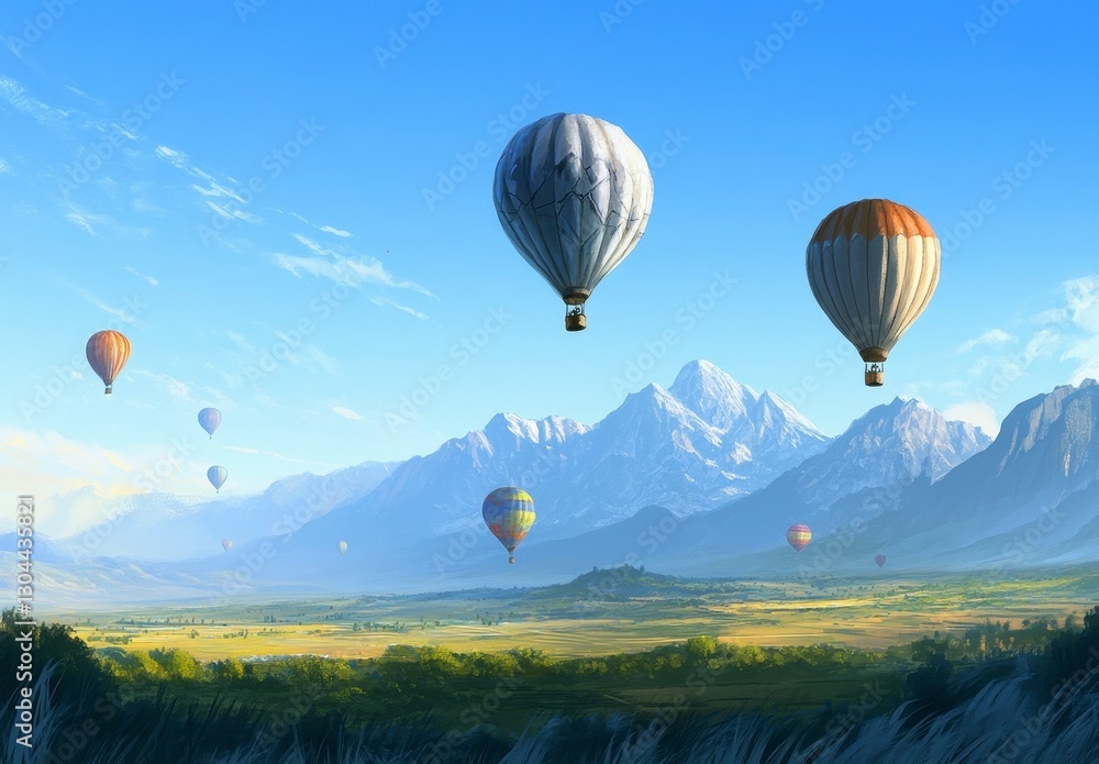 Fototapeta premium Hot Air Balloons Over Mountains