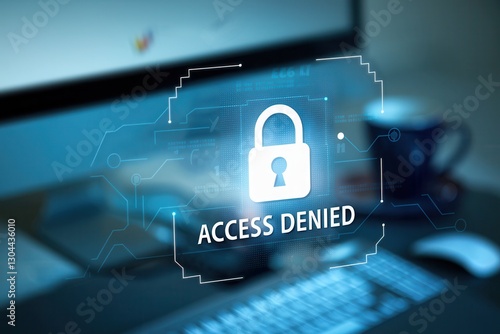 Access denied digital security warning with padlock symbol on computer screen
