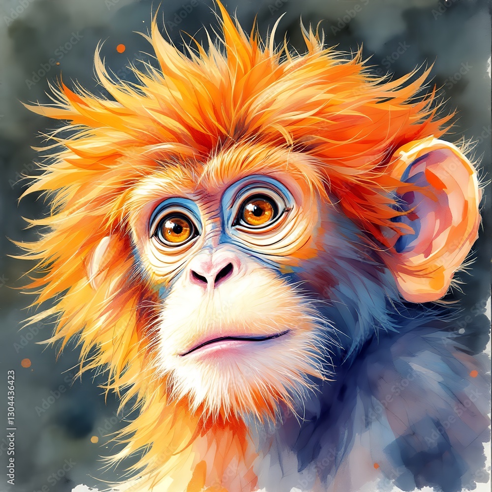 Obraz premium Vibrant Artistic Portrait of a Baby Monkey