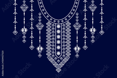 Geometric ethnic neckline flower pattern background. traditional style. for decoration, textile, fabric, clothing.
