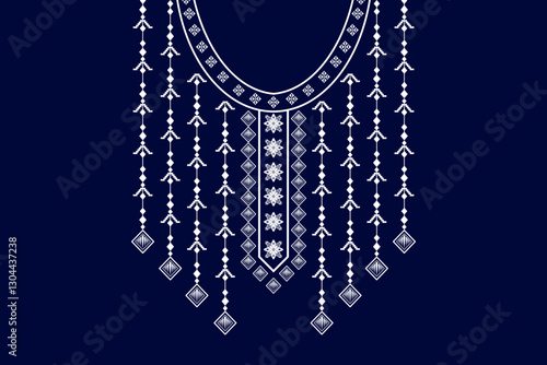 Geometric ethnic neckline flower pattern background. traditional style. decoration, textile, fabric, clothing.