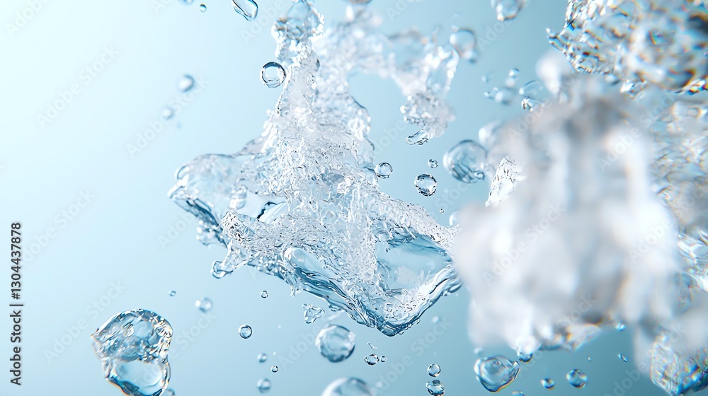 Abstract close-up of water droplets and ice in motion, evoking freshness and purity. Abstract close-up of water droplets and ice in motion, evoking freshness and purity.