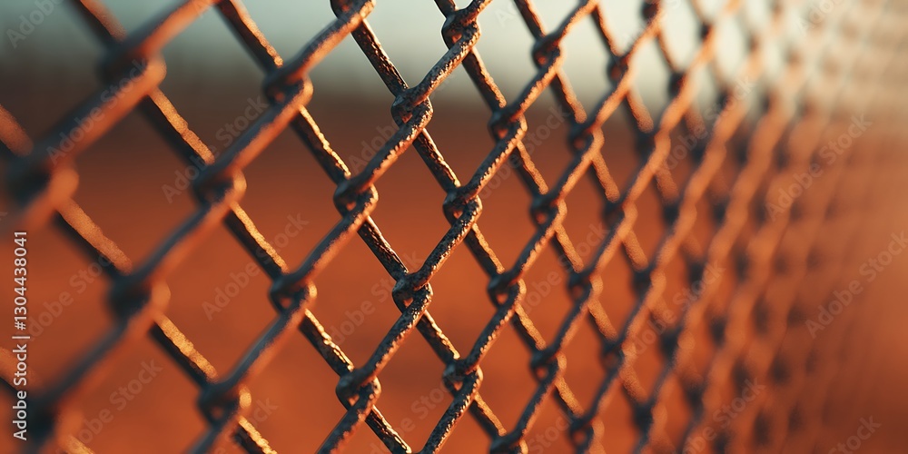 Fototapeta premium A close-up view of a chain-link fence, highlighting its geometric pattern against a warm, blurred background.