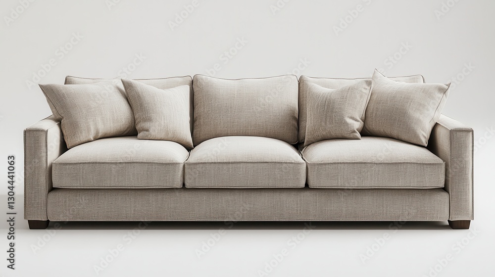 Fototapeta premium A plush, inviting couch, perfect for relaxation and creativity. Its neutral canvas provides a blank canvas for your text or designs to shine, inviting viewers to imagine themselves sinking onto its