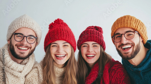 Joyful Group Winter Portrai...