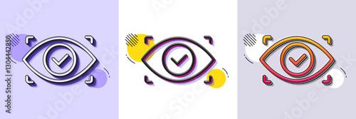 Biometric security scan line icon. Halftone dotted pattern. Gradient icon with grain shadow. Eye access sign. Private protection symbol. Line biometric eye icon. Various designs. Vector