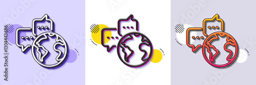 Global business line icon. Halftone dotted pattern. Gradient icon with grain shadow. World communication sign. Internet marketing symbol. Line world communication icon. Various designs. Vector