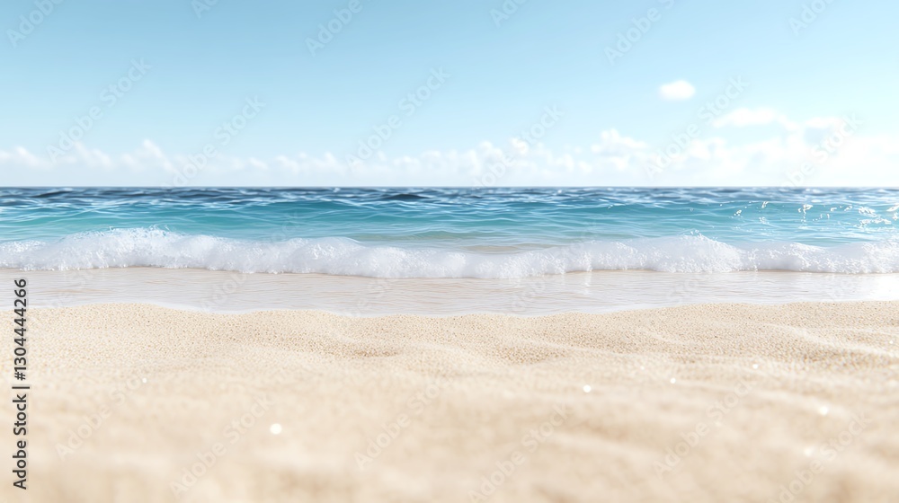 Idyllic sandy beach with gentle ocean waves under a clear blue sky, serene coastal view. Idyllic sandy beach with gentle ocean waves under a clear blue sky, serene coastal view.