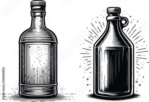 Bottle showcasing a characteristic shape, featuring a narrow neck, wide body, and a screw-on cap with a loop or handle, designed for both functionality and style