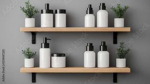 Wallpaper Mural Beauty product arrangement, shelf decor with stylish modern touches, sleek display, 3D render Torontodigital.ca