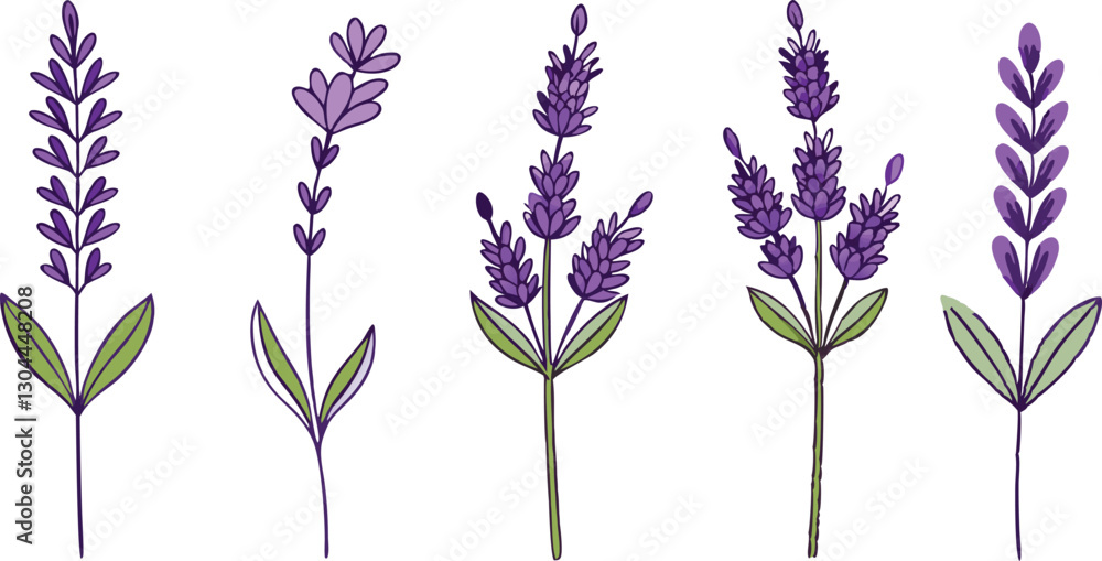Fototapeta premium Lavender herb illustration vector set in purple tones