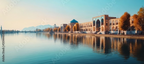 Historic Naqsh-e Jahan Square with Ancient Architecture Reflected in Water, Isfahan, Iran photo