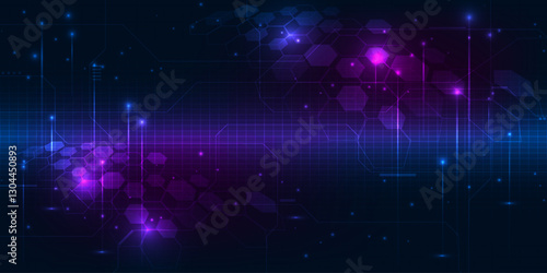 Vector illustrations of  blue hexagonal network pattern digital hi tech background.